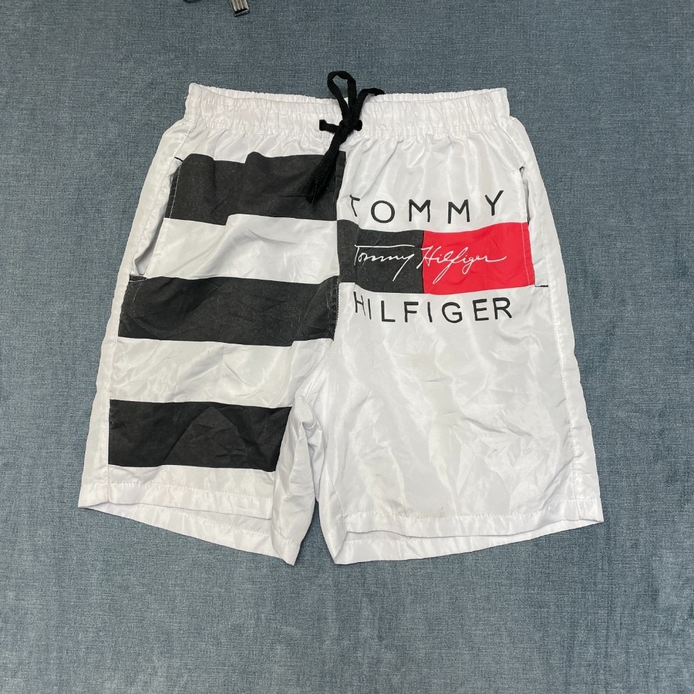 Tommy Hilfiger Premium Fit Board Shorts Mens Medium White Black Logo Flat Front